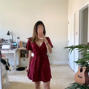Maroon short sleeve button up dress